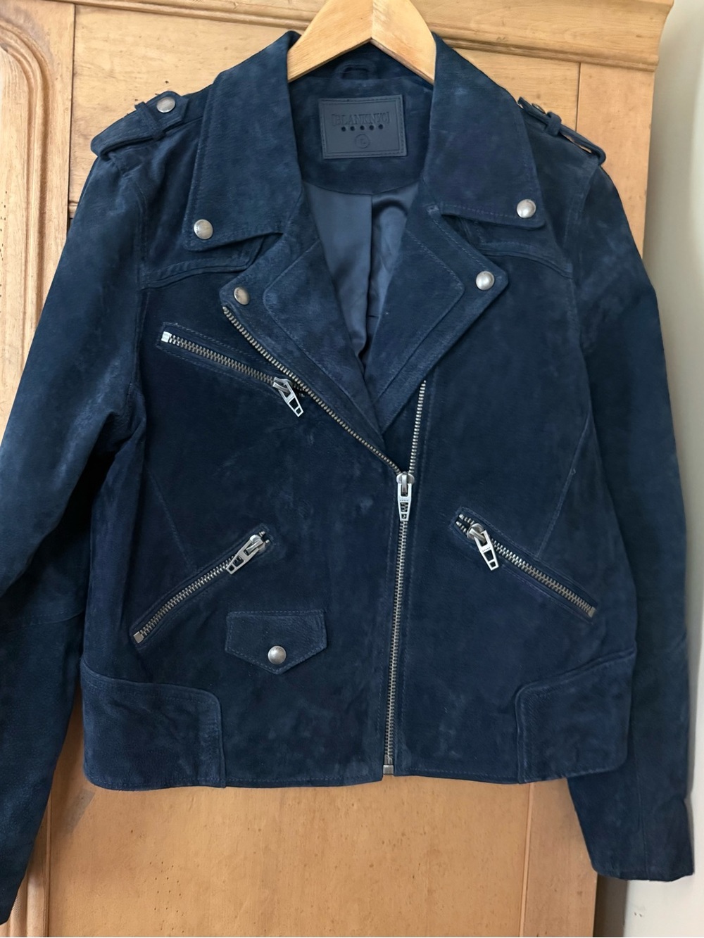 Blank NYC Navy Suede Moto Jacket - Size Large
